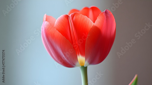 Close up of a vibrant red tulip bud with delicate petals and a soft blurred background symbolizing spring and new beginnings