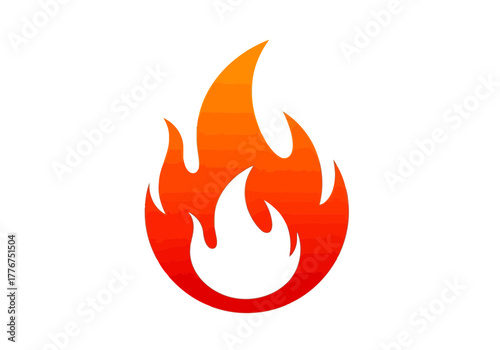Illustration of a stylized bright red flame with orange and red gradient on a bright surface design element