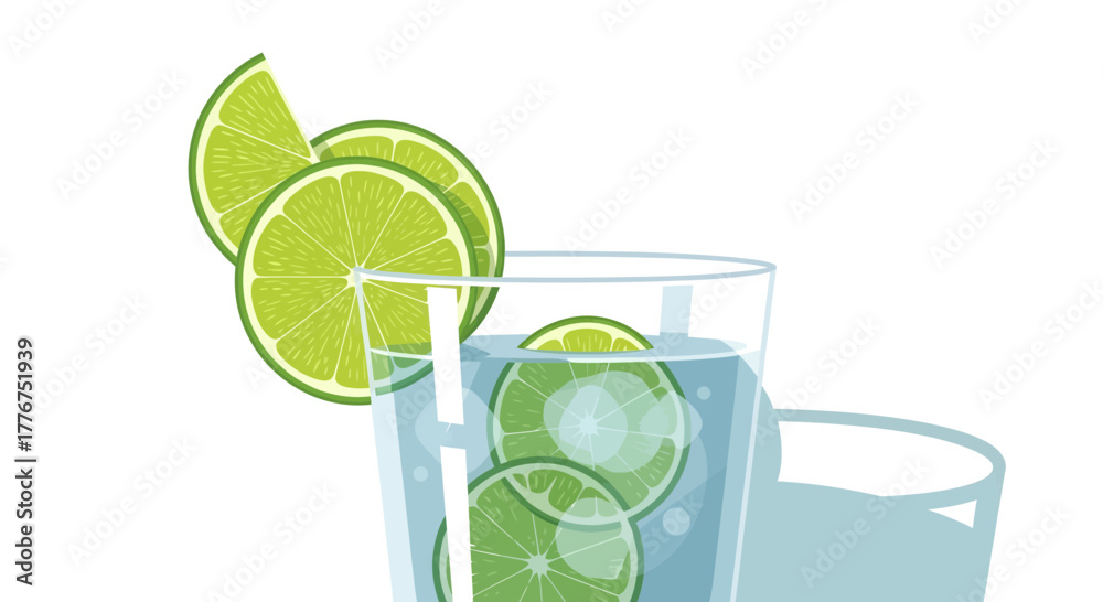 Fototapeta premium Fresh Lime-Infused Water: A Refreshing Summer Beverage Against White Background