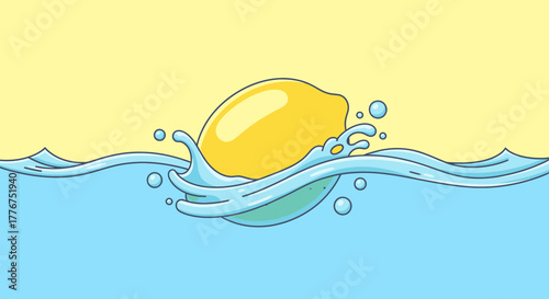 Fresh Lemon Splash in Water with Vibrant Hues and Energetic Artistic Depiction