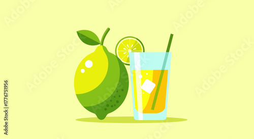 Fresh Lemonade Illustration: Refreshing Beverage and Zesty Citrus Fruit Image Design