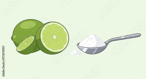 Fresh Limes And A Spoonful Of Sugar, Ideal For Summer Beverage Creations Illustration