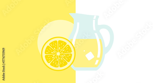 Fresh Lemonade Illustration With Lemon Slice And Glass Pitcher Graphic Design