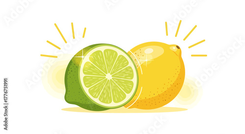 Fresh Lime And Lemon Illustrations With Glittering Effects And Energetic Visuals