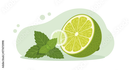 Fresh Lime And Mint Composition, Refreshing And Appealing, High-Quality Vector Art