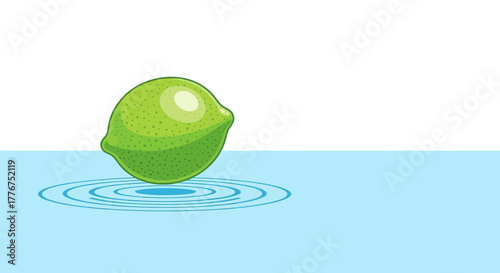 Fresh Lime Falling Into Water, Creating Ripples, Minimal Design, Refreshing Citrus Fruit