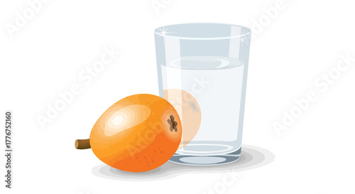 Fresh Loquat And Glass Of Water, Healthy Nutrition For Well-being And Refreshment
