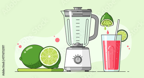 Fresh Lime Juice Preparation Depicted In Modern Illustration With Fresh Ingredients