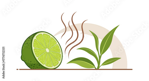 Fresh Lime Slice And Tea Leaves With Aroma Depicted In Stunning Vector Illustration