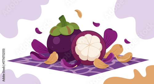 Fresh Mangosteen Artwork Depicting Deliciousness and Sweetness in Vibrant Illustration