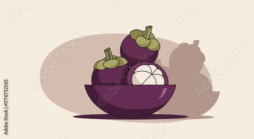 Fresh Mangosteen Fruits in a Bowl Styled With A Minimalistic and Clean Design