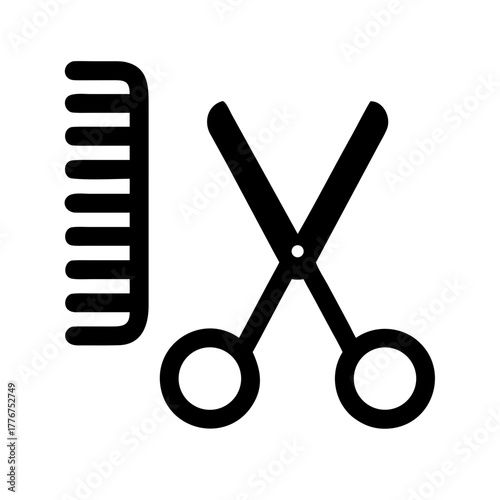 Haircut icon – simple comb and scissors symbol for barbershops, hair salons, grooming services, beauty industry branding, hairstyling apps, appointment booking tools, and modern UI/UX design