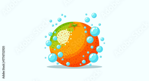 Fresh Orange Fruit With Bubbles Illustration Concept Of Cleanliness And Vitamine Health