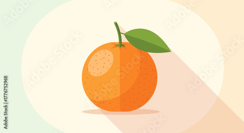 Fresh Orange Illustation With Leaf In Simple Graphic Design Style