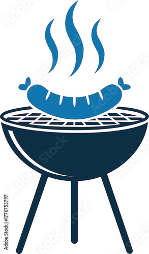 Barbecue grill icon hot sausage smoke logo silhouette food cooking