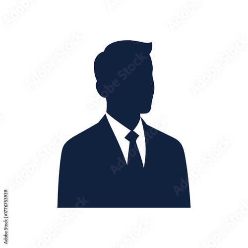 Silhouette of a businessman in a suit and tie looking to the side against a white background