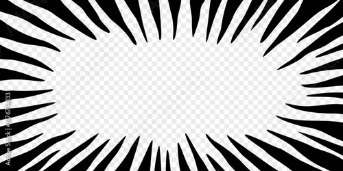 Comic background with irregular black ray lines forming a speed motion effect frame on transparent. Speed effect comic style illustration for posters, stickers, covers, and graphic designs