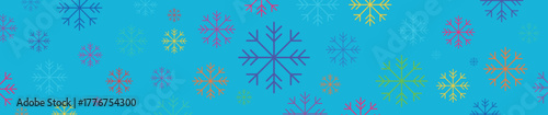 New Year snowflakes on a blue background, falling snow, Christmas and holiday	