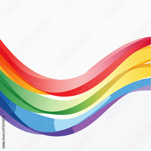 Rainbow Colored Curved Stripes on White Background Abstract Design waves colorful
