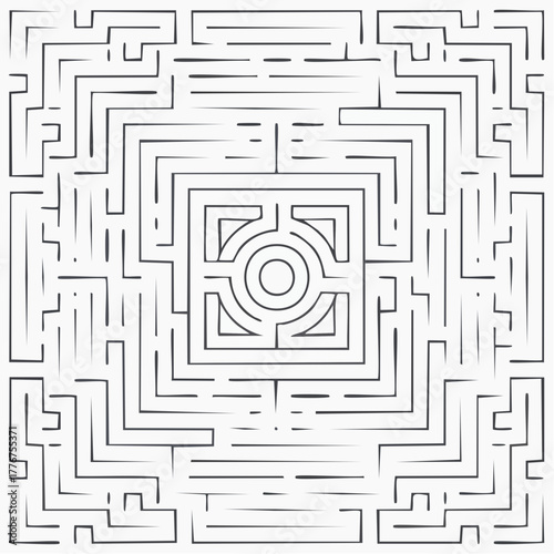 Geometric Maze Pattern with Central Circle and Square Design labyrinth symmetrical
