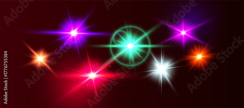 Set of light flares on transparent background