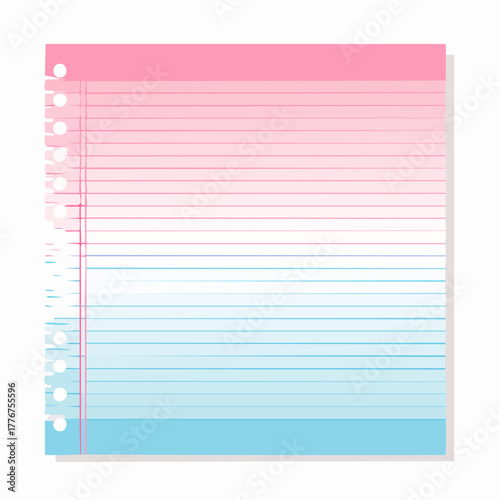 Pink to Blue Gradient Lined Paper with Torn Edge and Hole Punches Keywords: paper, lined paper, notebook paper, stationery, writing, education, school, notes, list, to-do list, memo, message