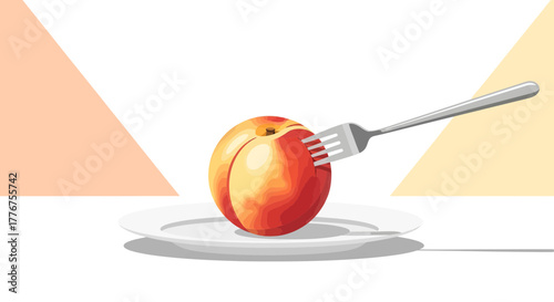 Fresh Peach Being Served on a Plate with a Fork Ready to Eat for Healthy Nutrition