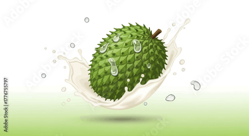Fresh Soursop Fruit Dipped In Milk Splash Illustrative Artwork Depicting Tropical Delicacy
