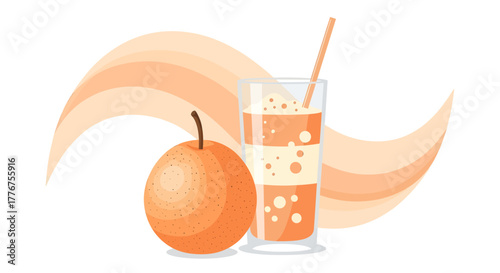 Fresh Pear And Juice Illustration Showcasing Vibrant Nutritional Beverages For Promotion And Health