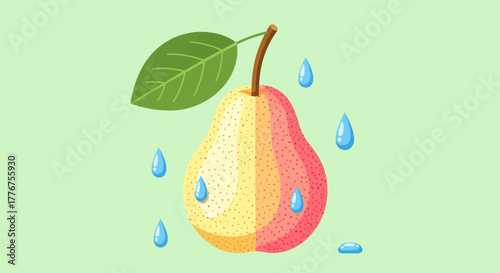 Fresh Pear Artwork Depicting Colors, Raindrops, And Nature's Visuals, Organic Composition