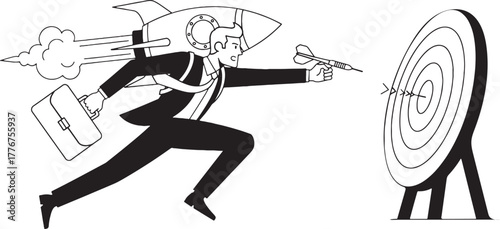 Businessman with jetpack aiming at target