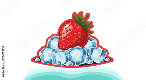 Fresh Strawberry Resting on Ice Cubes, A Refreshing Symbol, Perfect For Summer Days