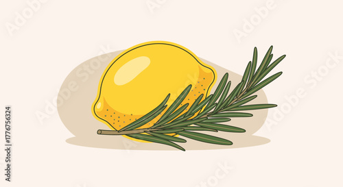 Fresh Yellow Lemon With Rosemary Sprig: A Flavorful and Aromatic Composition