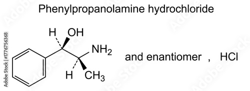 Phenylpropanolamine hydrochloride, chemical structure of phenylpropanolamine hydrochloride, drug substance