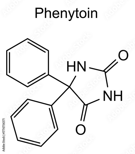 Phenytoin, chemical structure of phenytoin, drug substance