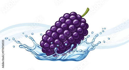 Fresh Purple Grapes Plunging Into Water Illustrating Refreshing Fruit and Splash