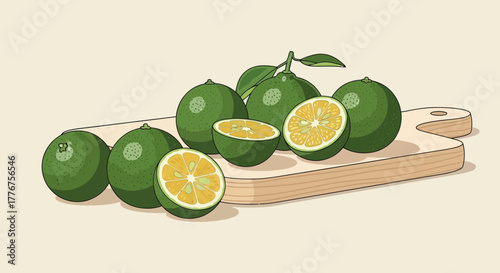 Freshly Cut Citrus Fruits, Displayed On Cutting Board, Ready For Food Preparation