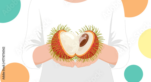 Fresh Rambutan Fruit Being Held by Person Depicted in Illustration Style Presentation