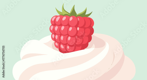 Fresh Raspberry Resting Upon a Swirl of Creamy Delight, An Artistic Vector Illustration