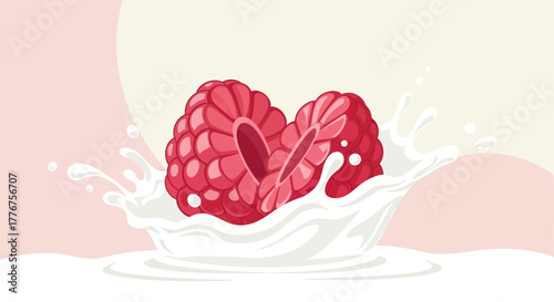 Fresh Raspberry Splashing Into Milk Creates A Delightful And Vibrant Visual Story