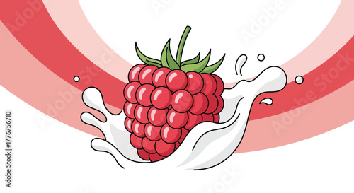Fresh Raspberry Splashing Into Milk Creates A Delightful Illustration With Vibrant Colors