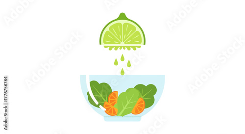 Fresh Salad Preparation: Lime Juice Adding Flavor to Nutritious Greens and Citrus Fruits