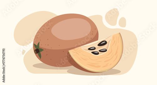 Fresh Sapodilla Fruit Illustration Depicting Sweetness and Exotic Flavor in Vivid Detail