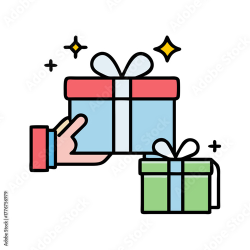 festive gift exchange, christmas present swap, holiday gift icon, seasonal gifting symbol, gift exchange activity, christmas surprise box, holiday generosity concept, festive giving moment, winter hol
