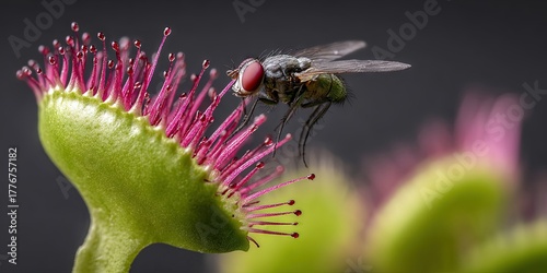 carnivorous plant devouring fly - venus flytrap eating insect diet