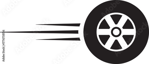 Tire Icon with Motion Lines on White Background wheel vehicle