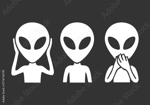 Minimalist monochrome illustration for playful alien emotion isolated on a dark background