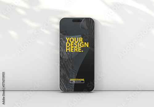 Smartphone screen Mockup near wall with shadows from plant for UI Design