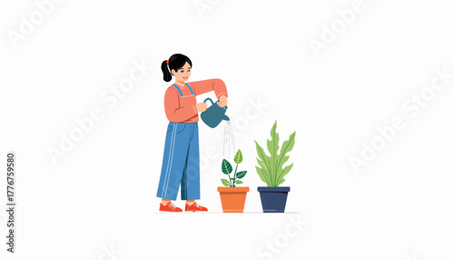Illustration of a Cozy Coffee Break Setup Featuring a Book, Potted Plant, Steaming Cup of Coffee, and Headphones on a Minimalist White Background