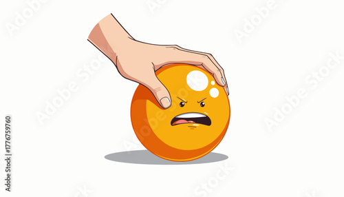 Illustration of a human hand forcefully squeezing a red stress ball against a light background conveying stress relief and physical therapy concepts